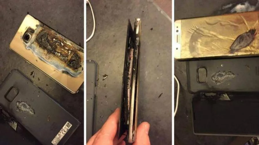 A Galaxy Note 7 caught fire in a hotel room while charging. Photo: BBC/Gabriel Sebestin