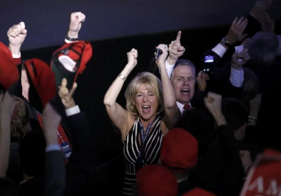 Trump supporters celebrate as election returns come in at Republican U.S. presidential nominee Donald Trump's election night rally in Manhattan, New York, US, November 8, 2016. REUTERS/Mike Segar