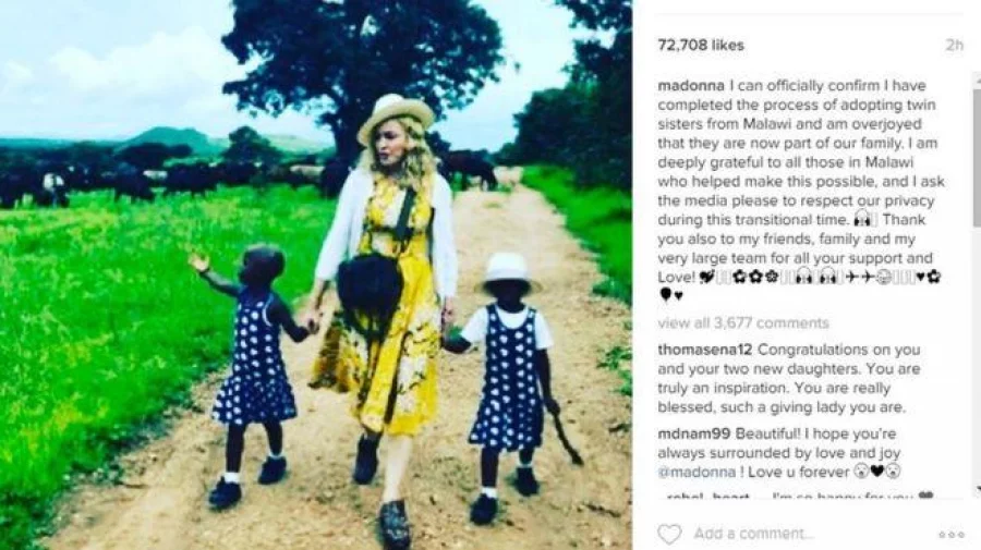 Madonna posted confirmation of the adoption on Instagram - with this picture of her and the twins PHOTO Instagram