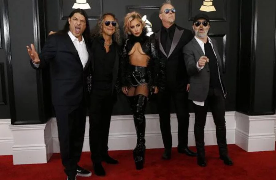 The group Metallica and Lady Gaga arrive at the 59th Annual Grammy Awards in Los Angeles, California, US, February 12, 2017. REUTERS