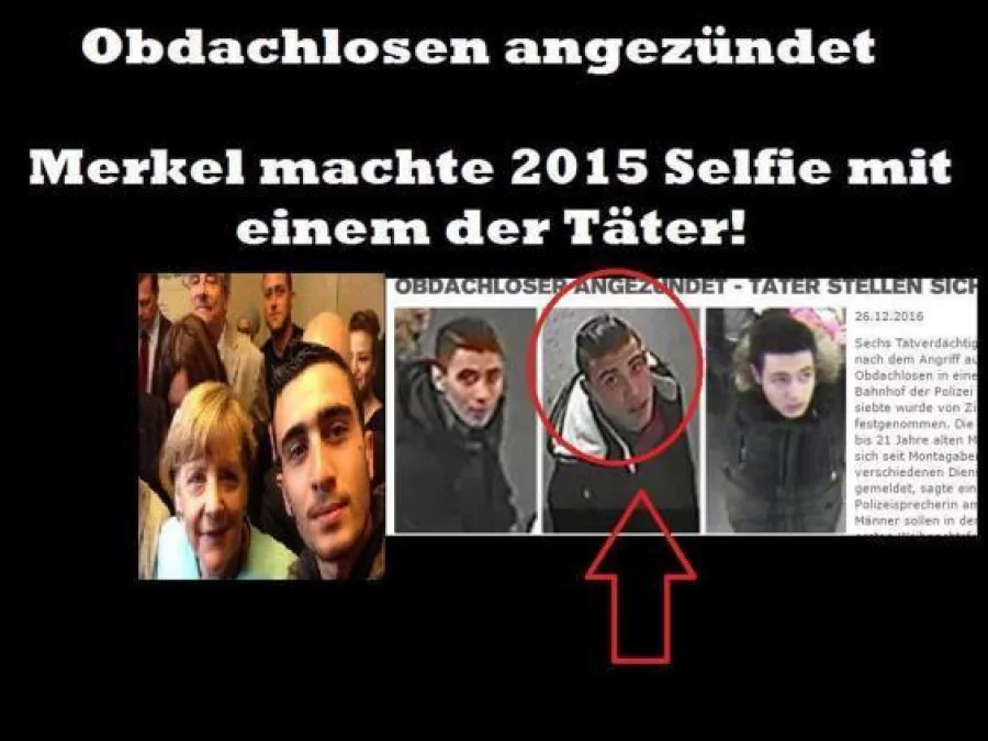 One of the Facebook posts, which remains available on the site, falsely accusing Anas Modamani of involvement in an attack on a homeless man in Berlin ()