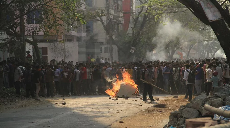 Police defuse the protest by unleashing a couple of rounds of tear shells and using water cannons Dhaka Tribune