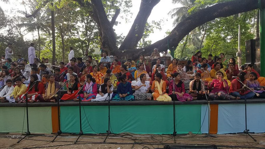 Performers for the Pohela Boishakh celebrations awaiting rehearsals in the Ramna Botomul area