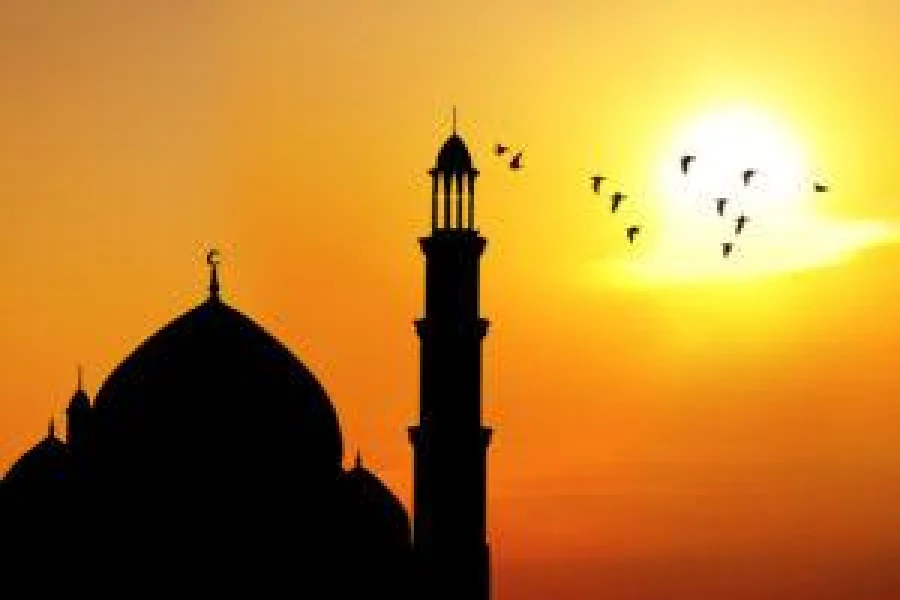Picture of silhouette beautiful Muslim Dome and Minaret of Mosque in Indonesia during sunset