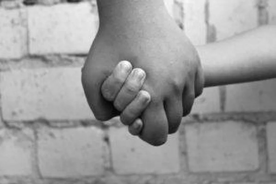 Brothers help each other holding hands. friendship,