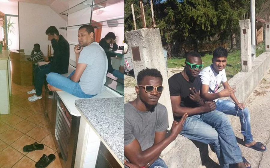 Bangladeshi migrants lounging with African migrants at a refugee camp on the outskirts of Naples in Italy Courtesy