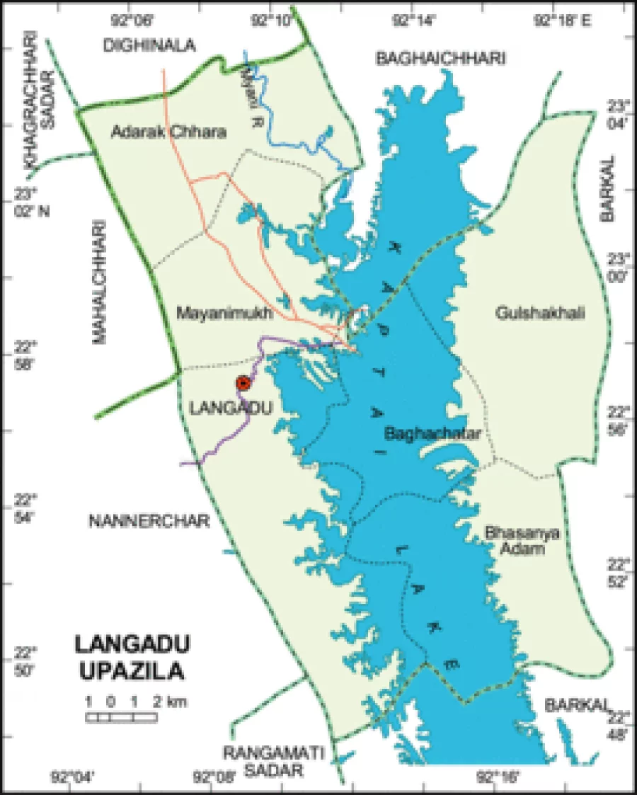 Map of Langadu Upazila, Rangamati