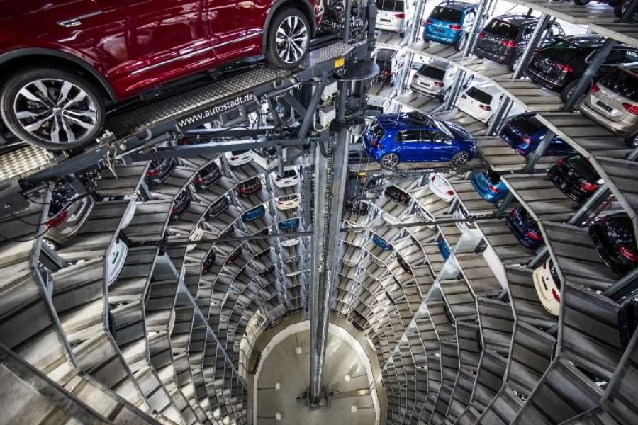 German carmaker Volkswagen's cars are seen at the storage facility auto tower at the company headquarters in Wolfsburg on March 14, 2017 AFP