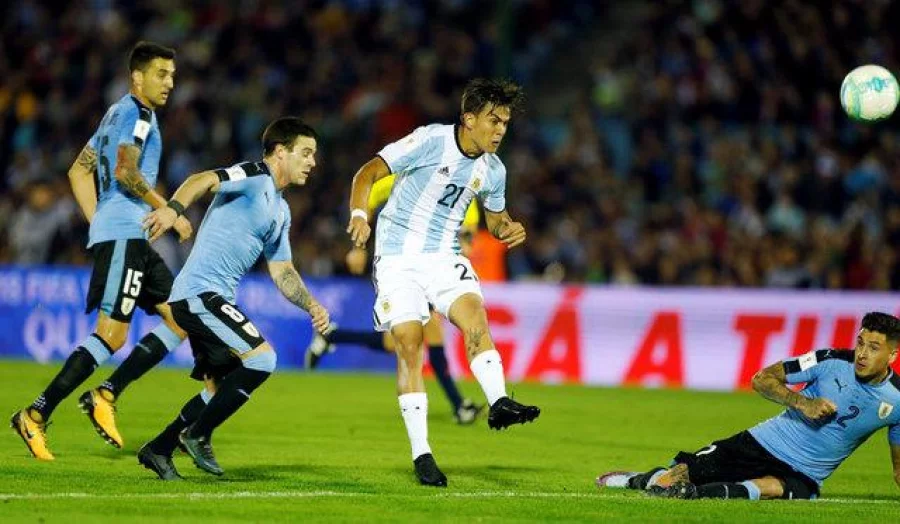 Soccer Football - 2018 World Cup Qualifiers - Uruguay v Argentina - Centenario stadium, Montevideo, Uruguay - August 31, 2017. Argentina's Paulo Dybala shoots. REUTERS/Andres Stapff