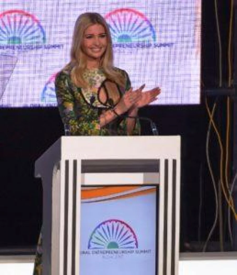 Advisor to the US President Ivanka Trump speaks during the Global Entrepreneurship Summmit at the Hyderabad convention centre (HICC) in Hyderabad on November 28, 2017.<br /> The Global Entrepreneurship Summmit will take place from 28th to 30th of November. / AFP PHOTO / MONEY SHARMA