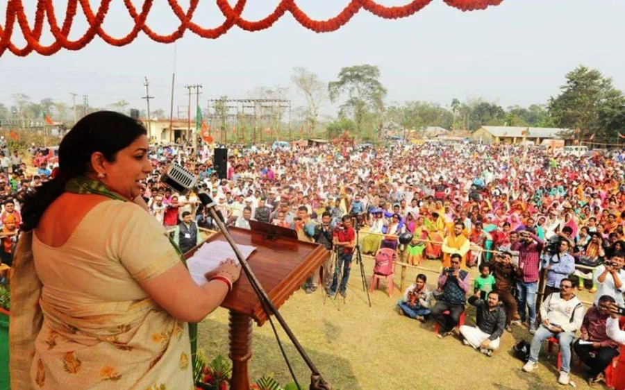 Indian Information, Broadcasting and Textiles Minister Smiriti Irani addressed gatherings of BJP supporters at Unakoti district in Tripura on Sunday, February 4, 2018.<br /> Shilajit Kar Bhowmik/Dhaka Tribune