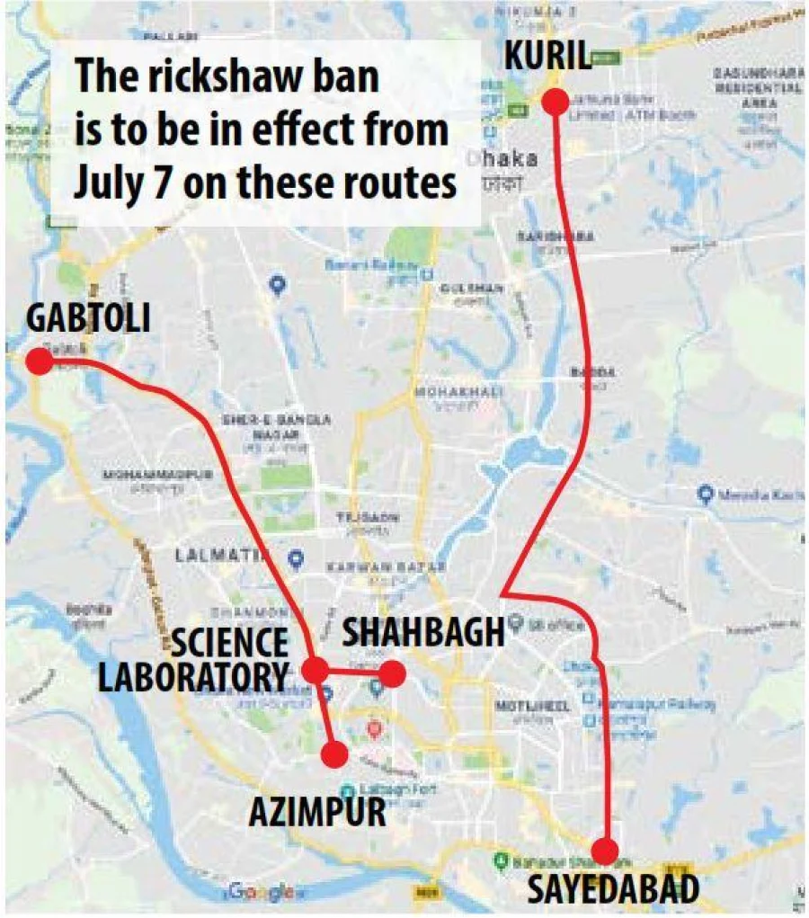 Rickshaw banned on three major Dhaka routes
